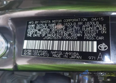 2015 Toyota Prius C One z USA, uszkodzony, nr VIN JTDKDTB37F1095035